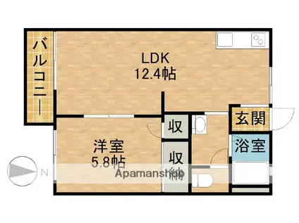 フレグランス可美B(1LDK/1階)の間取り写真