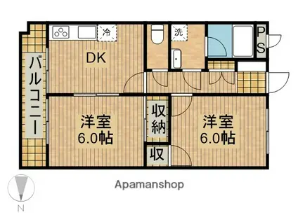 ミラクル西塚(2DK/3階)の間取り写真