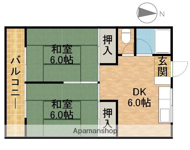 コーポ浜金(2DK/2階)の間取り写真