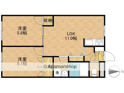 プロニティ(2LDK/1階)の間取り写真