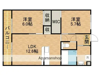 ウエストコート六軒(2LDK/4階)の間取り写真