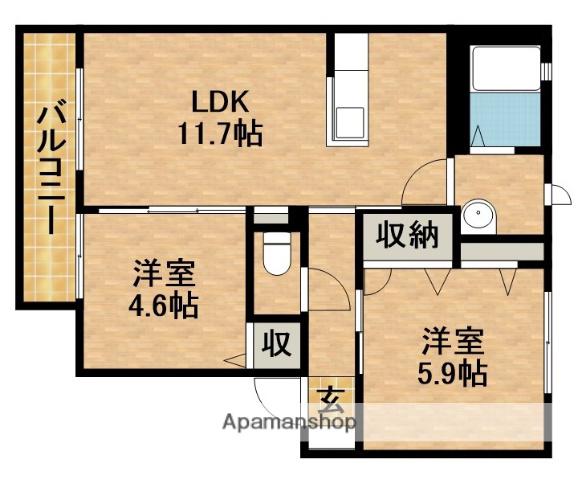 メゾン・ド・石蕗(2LDK/1階)の間取り写真