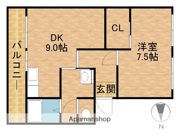 キブネハイツ(1DK/2階)の間取り写真