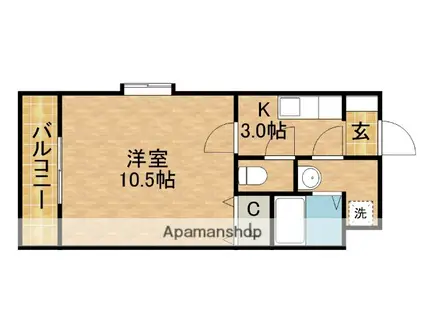 東海道本線 磐田駅 バス乗車時間:30分 東部団地バス停で下車 徒歩20分 2階建 築24年(1K/1階)の間取り写真