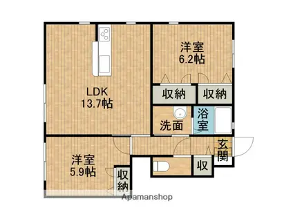 リヴェール富塚B(2LDK/1階)の間取り写真
