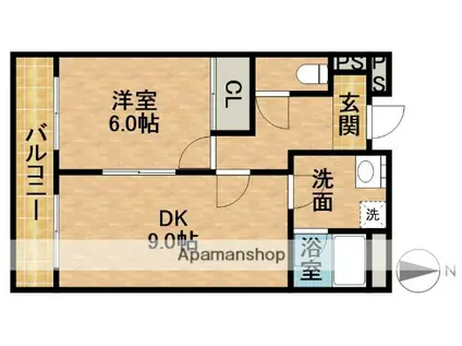 LIMPIA垂木(1LDK/1階)の間取り写真