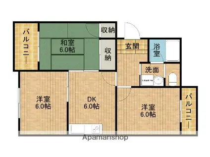 アクリティブⅠ(3DK/1階)の間取り写真