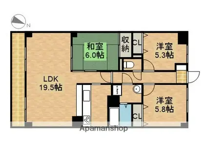 アートフォルム佐鳴台(2LDK/3階)の間取り写真