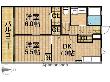 ジョワイユ(2DK/2階)の間取り写真