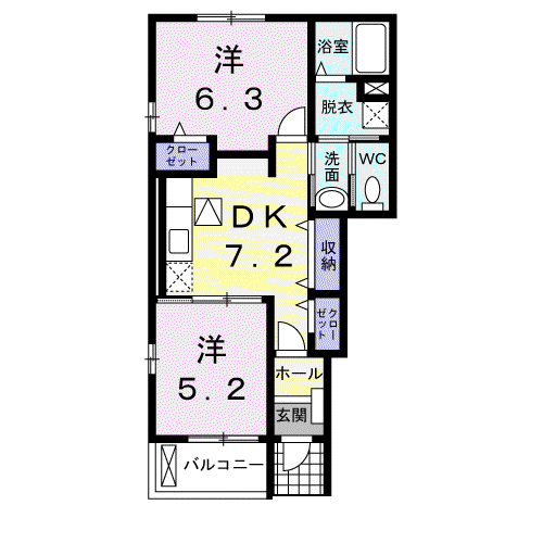 グランシャリオA(2DK/1階)の間取り写真