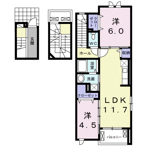 ベル オーブ Ⅲ(2LDK/3階)の間取り写真