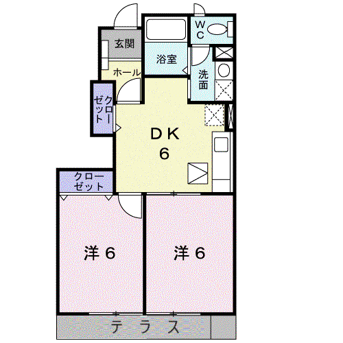 エスポアヒルズC(2DK/1階)の間取り写真