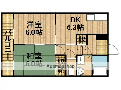 ファミール高丘(2DK/1階)の間取り写真