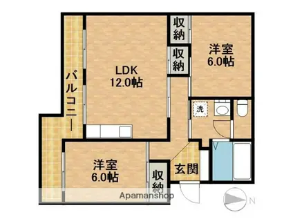 ミヤビメゾンB(2LDK/1階)の間取り写真