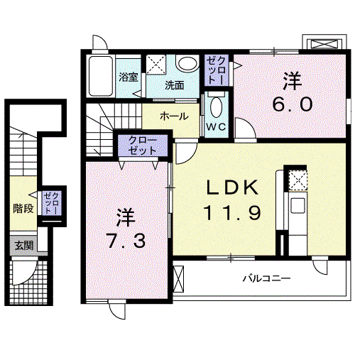 グランメゾン広沢Ⅰ(2LDK/2階)の間取り写真