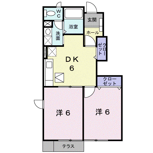 リビエール(2DK/1階)の間取り写真