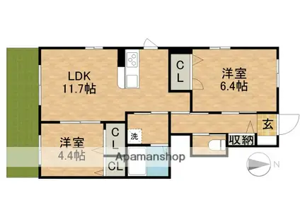 クレセール船越(2LDK/1階)の間取り写真