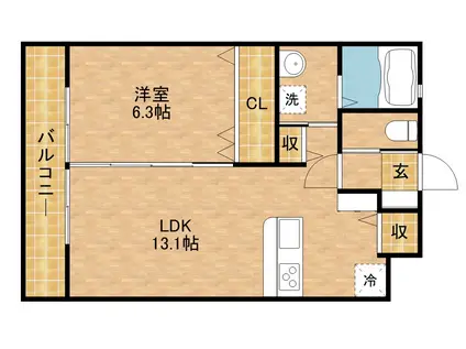 カッシーニ(1LDK/2階)の間取り写真