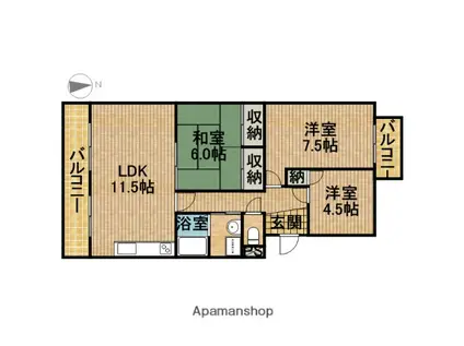 ガーデン葉月Ⅲ(3LDK/3階)の間取り写真