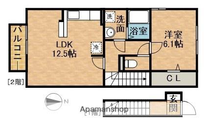 SERENO3(1LDK/2階)の間取り写真