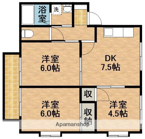 コーポ若葉Ⅲ(3DK/2階)の間取り写真