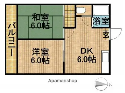 パピネス本町 A棟(2DK/1階)の間取り写真