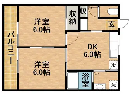 セントラル・ビラB(2DK/2階)の間取り写真