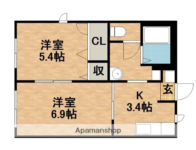 クローバーB(2K/1階)の間取り写真