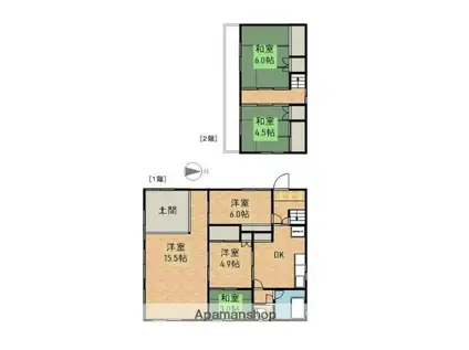 東海道本線 掛川駅 バス乗車時間:12分 西郷郵便局前バス停で下車 徒歩6分 2階建 築54年(6DK)の間取り写真