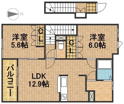 ロココプランB(2LDK/2階)の間取り写真