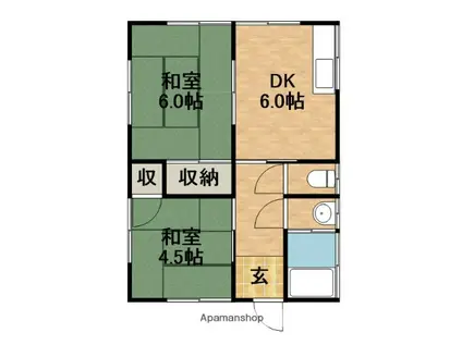 東海道本線 浜松駅 バス乗車時間:20分 グリーンタウン入口バス停で下車 徒歩7分 1階建 築45年(2DK)の間取り写真