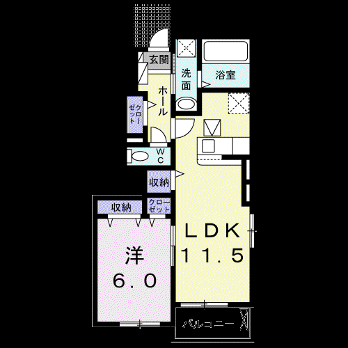 ガイア A(1LDK/1階)の間取り写真