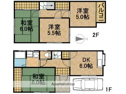 東海道本線 浜松駅 徒歩13分 2階建 築31年(4DK)の間取り写真