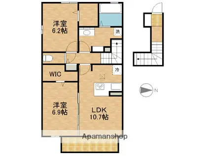 クランベリーKAMO(2LDK/2階)の間取り写真