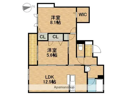 グランディア古川(2LDK/2階)の間取り写真
