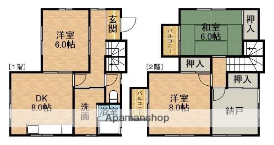 東海道本線 浜松駅 バス乗車時間:15分 佐鳴台三丁目バス停で下車 徒歩4分 2階建 築39年(3DK)の間取り写真