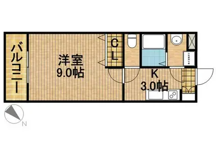 シャンボールⅡ(1K/3階)の間取り写真
