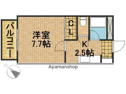 ビバリーハウス和瓦の里かもえ(1K/1階)の間取り写真