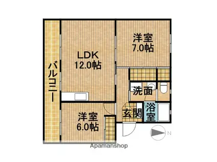 グリーンハイツ萩丘B(2LDK/3階)の間取り写真