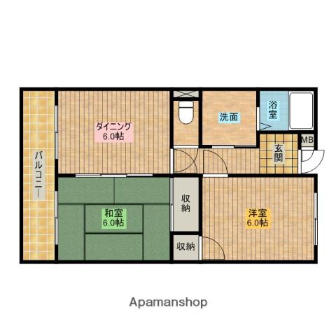 東海ホーム鴨江(2DK/1階)の間取り写真