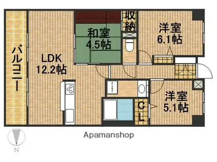 セレブコート蜆塚(3LDK/7階)の間取り写真