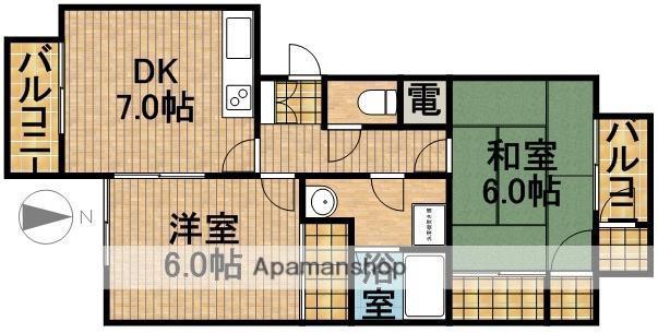 ライトアップ萩丘2番(2DK/1階)の間取り写真