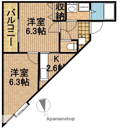 野中第6マンション(2K/2階)の間取り写真