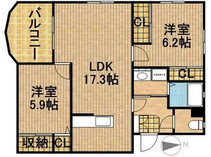 ウイングヒル(2LDK/3階)の間取り写真