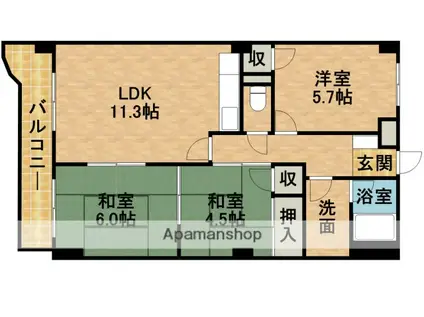 ホリホックイン和田(3LDK/4階)の間取り写真
