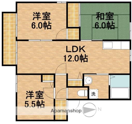 ガーデンハイツ四ツ池C(3LDK/2階)の間取り写真