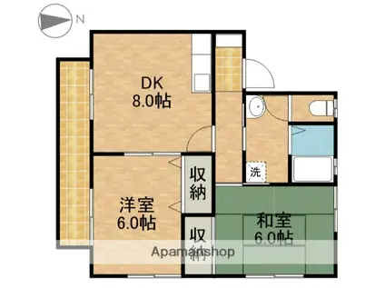 西ケ崎サンリバー(2DK/1階)の間取り写真