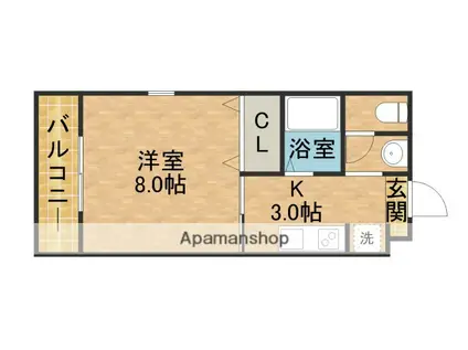 エスパシオ(1K/2階)の間取り写真