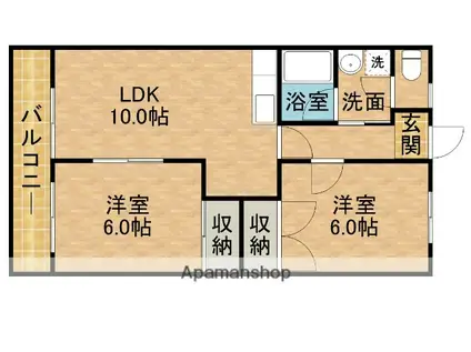 シャトー富ケ丘(2LDK/2階)の間取り写真