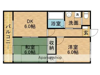 ポヌール半田(2DK/4階)の間取り写真